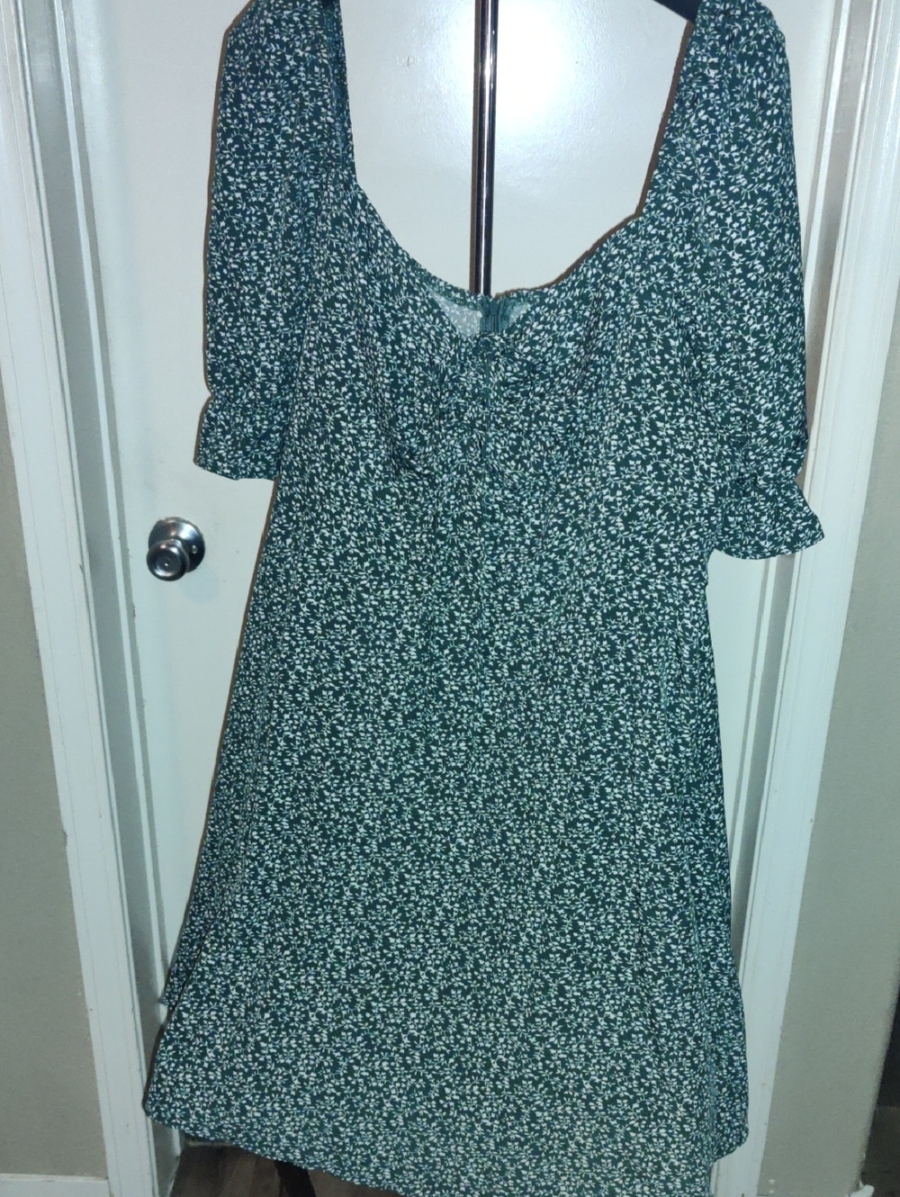SHEIN Dark Green Floral Midi Dress with Square Neck